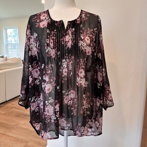 Torrid | 3XL Black Floral Sheer Top Dark Romance Bloomcore Flowers Date Night - Picture 2 of 11